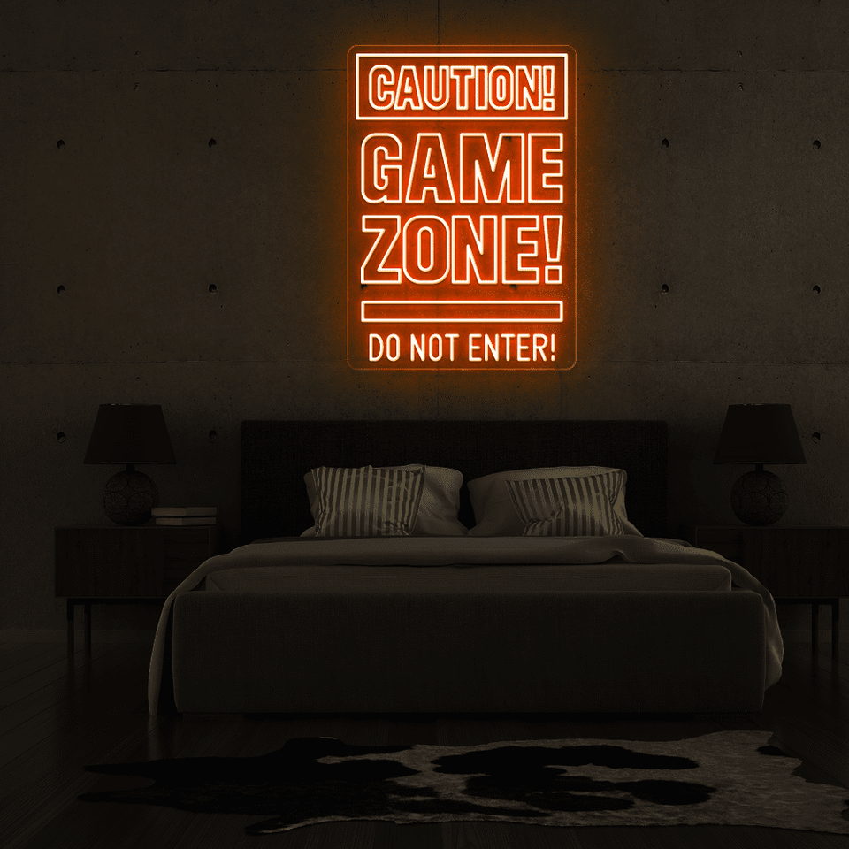 CAUTION GAMEZONE ORANGE COLOR LED NEON SIGN