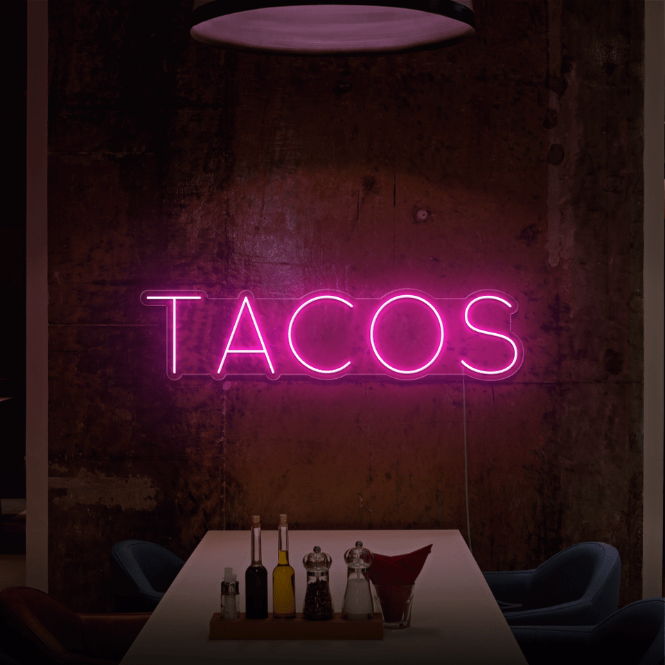 TACOS LED NEON SIGN IN PINK COLOR BY NEON MARVELS