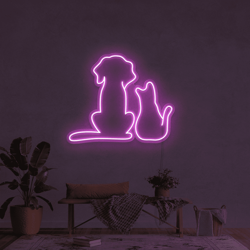 CAT AND DOG PINK COLOR LED NEON SIGN