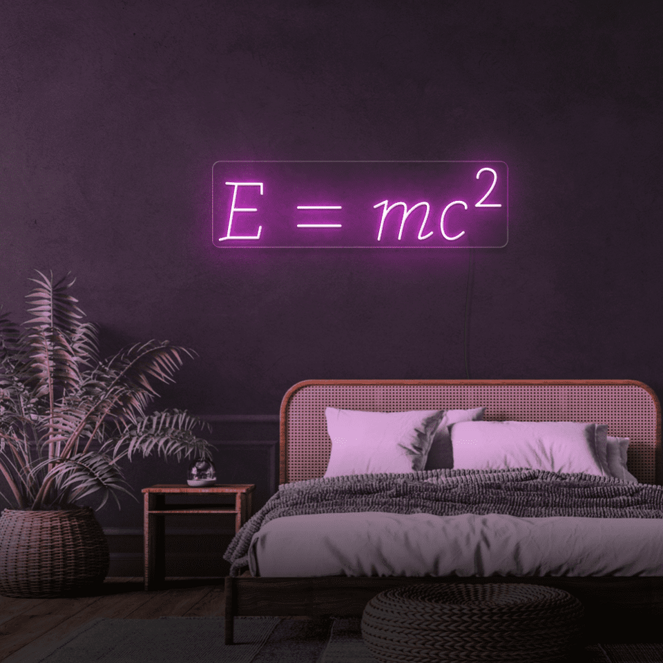 Einstein equation as LED neon sign in pink color made by neonmarvels.com