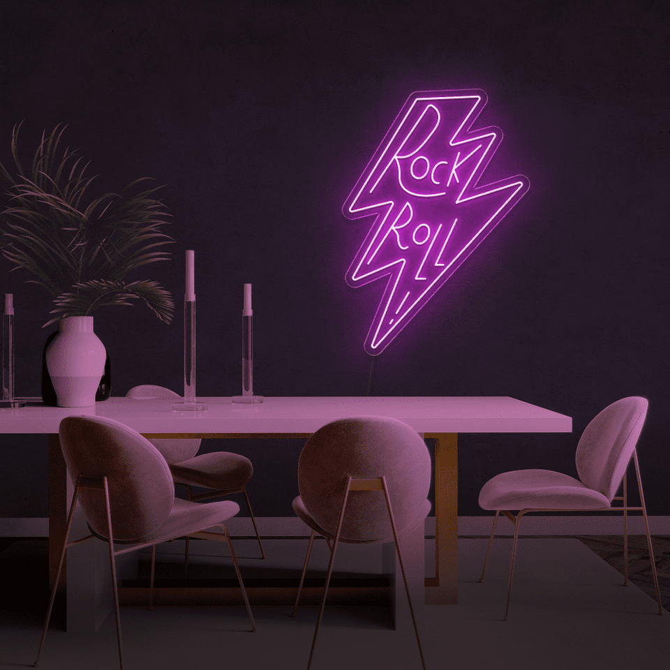 Rock and Roll LED neon sign in pink color by Neonmarvels