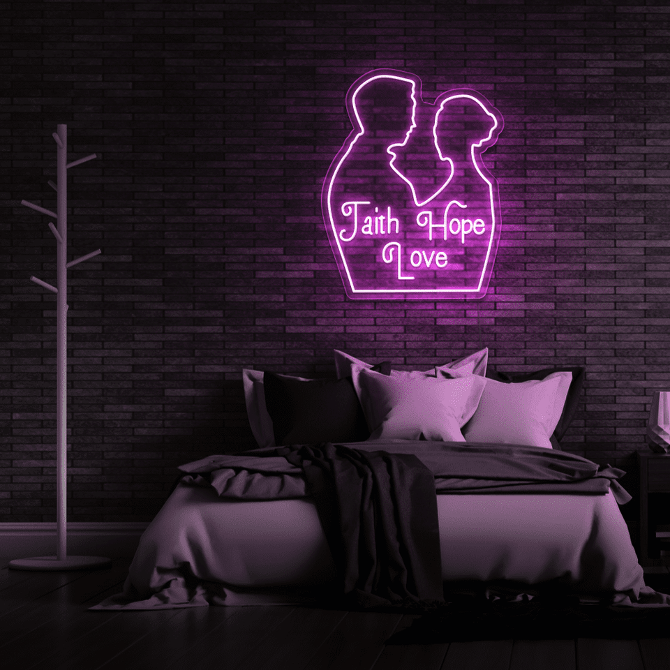Love Faith Hope LED Neon Sign in Pink Color by Neonmarvels.com