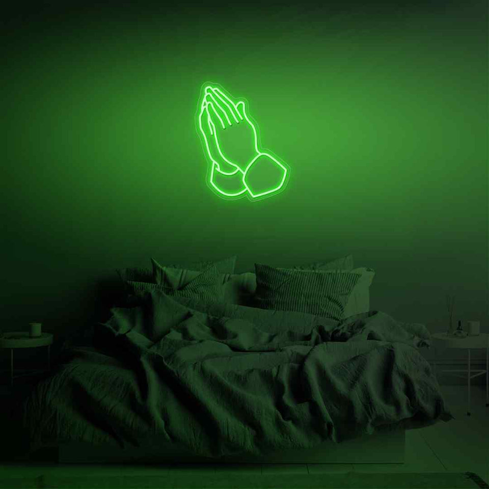 Praying hands neon sign