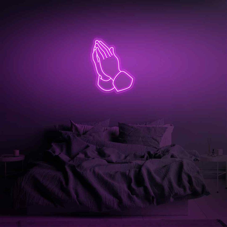 Praying hands neon sign