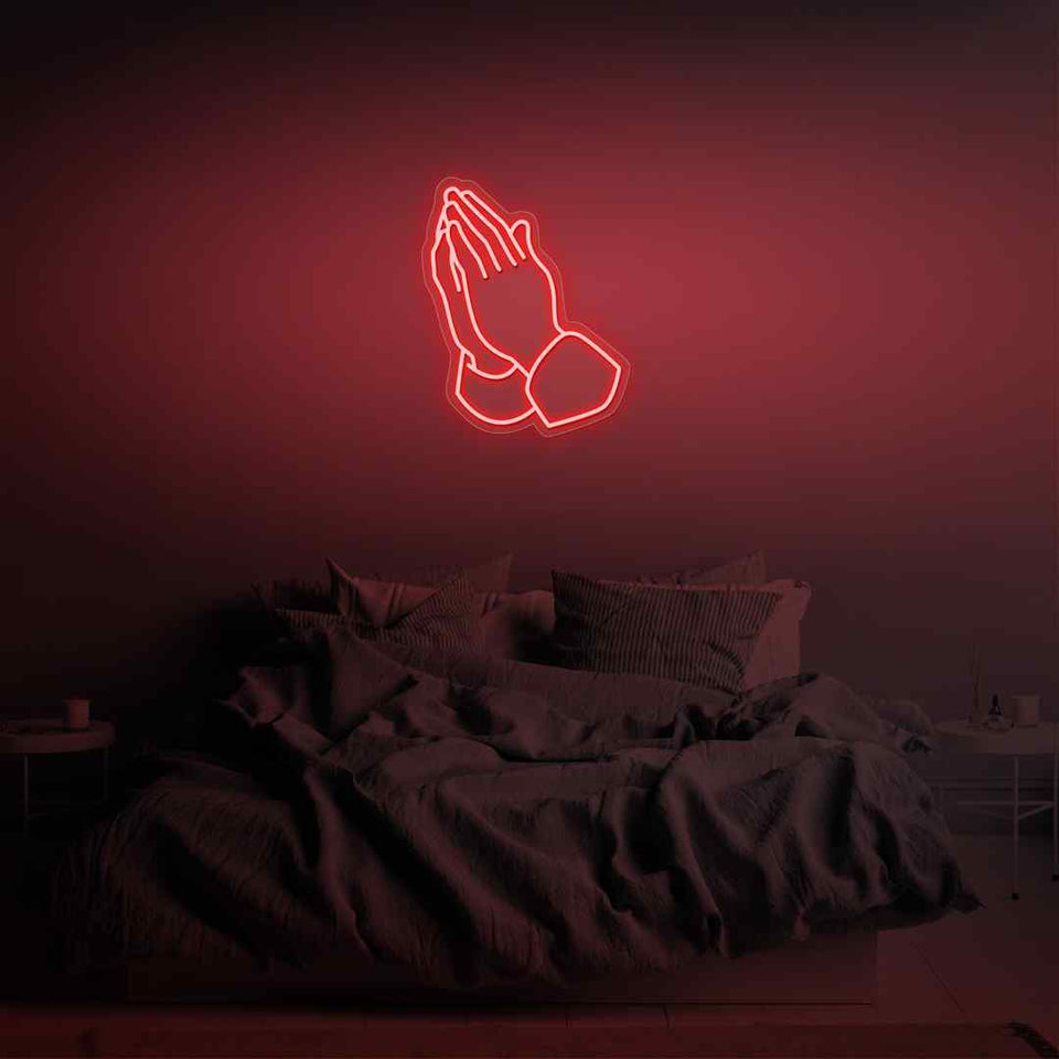 Praying hands neon sign