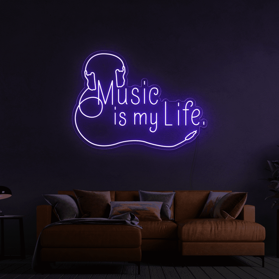 Music is my life purple color LED neon sign made by Neon Marvels