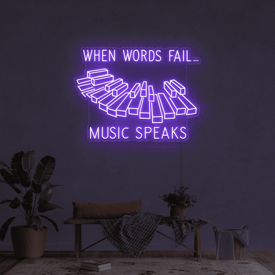 When words fail,music speaks in purple color LED neon sign designed by neonmarvels.com