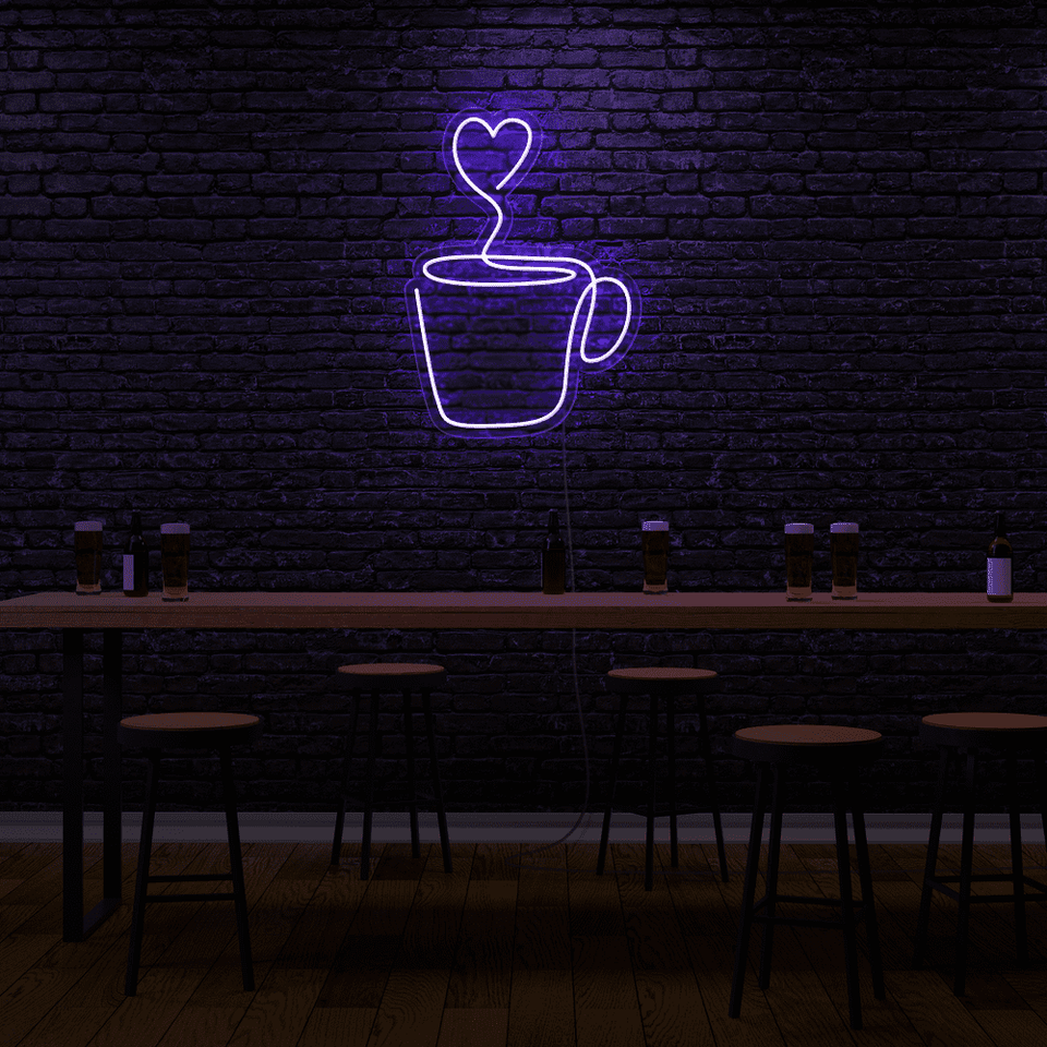 Heart Shaped Cup LED Neon Sign in Purple Color - By Neonmarvels