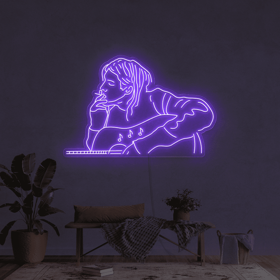 Guitar Player LED Neon Sign in Purple Color - made by neonmarvels.com