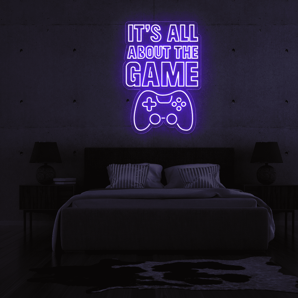 It's all about the game LED signage in purple color designed by Neonmarvels.com