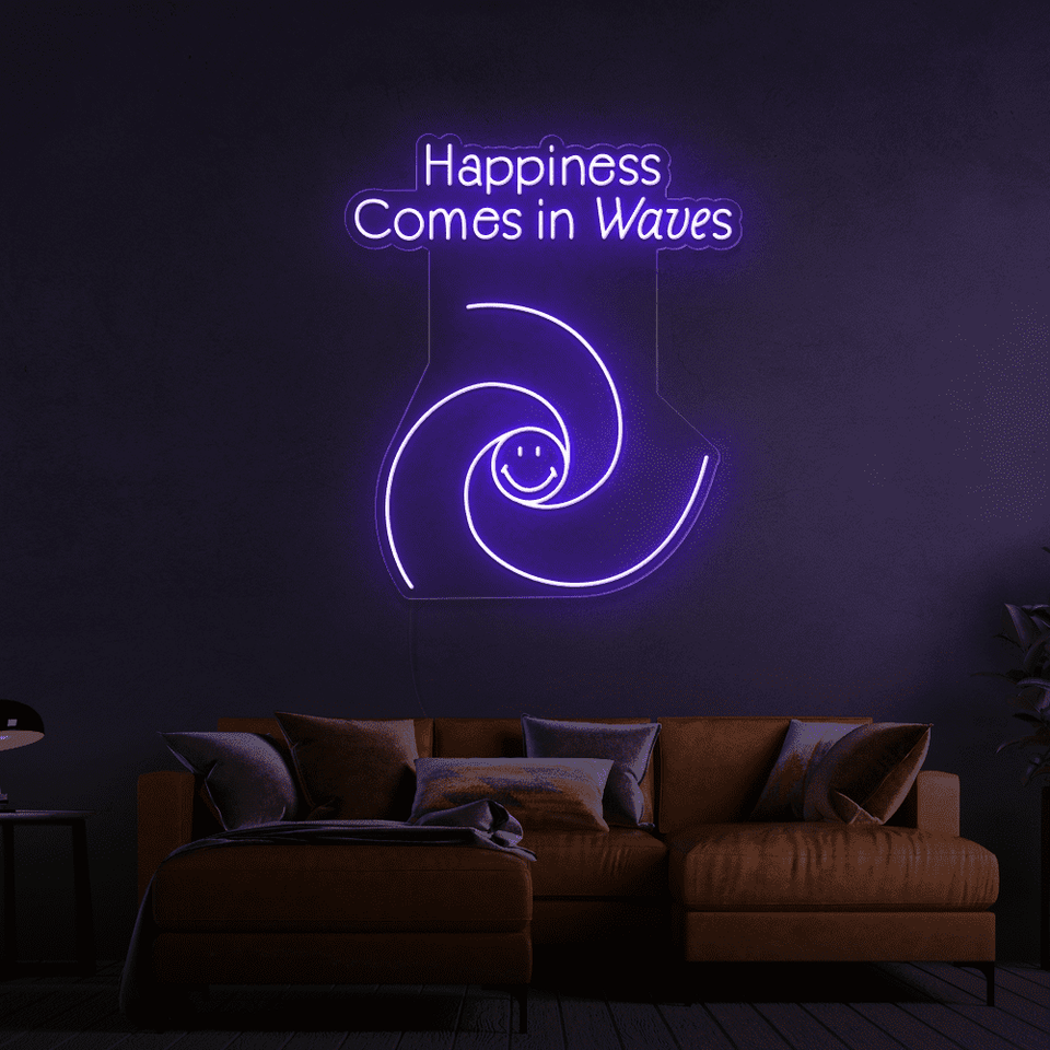 HAPPINESS COMES IN WAVES BLUE COLOR LED NEON SIGN