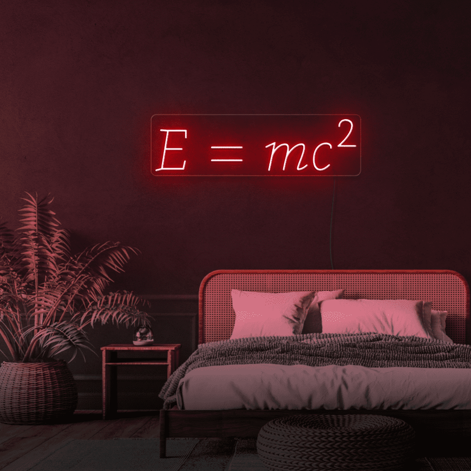 Einstein equation as LED neon sign in red color made by neonmarvels.com
