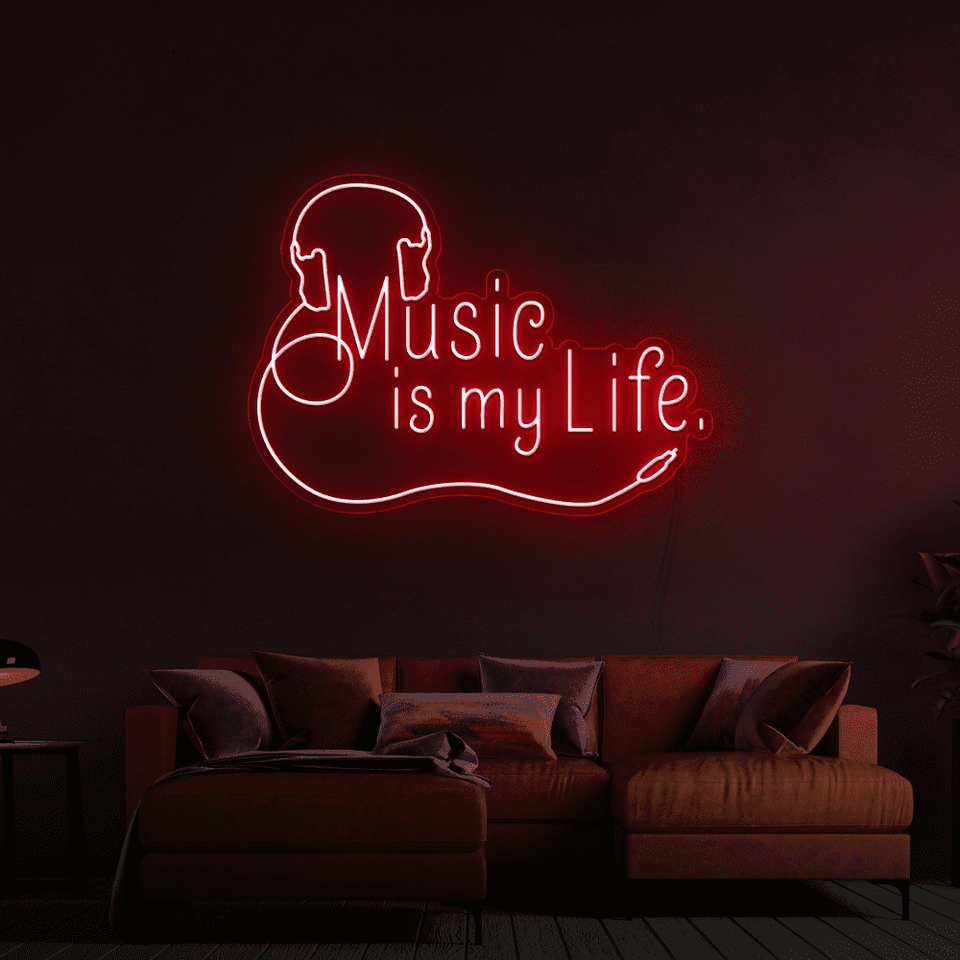 Music is my life red color LED neon sign made by Neon Marvels