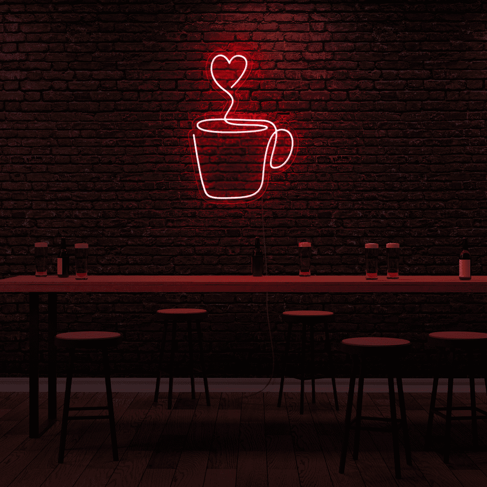 Heart Shaped Cup LED Neon Sign in Red Color - By Neonmarvels