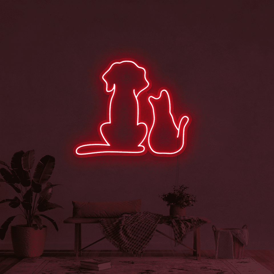 CAT AND DOG RED COLOR LED NEON SIGN