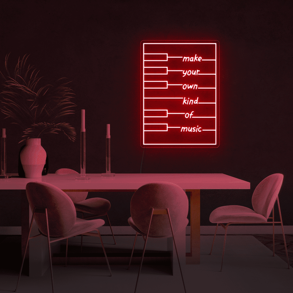 Make your own kind of music LED neon sign in red color designed by neon marvels