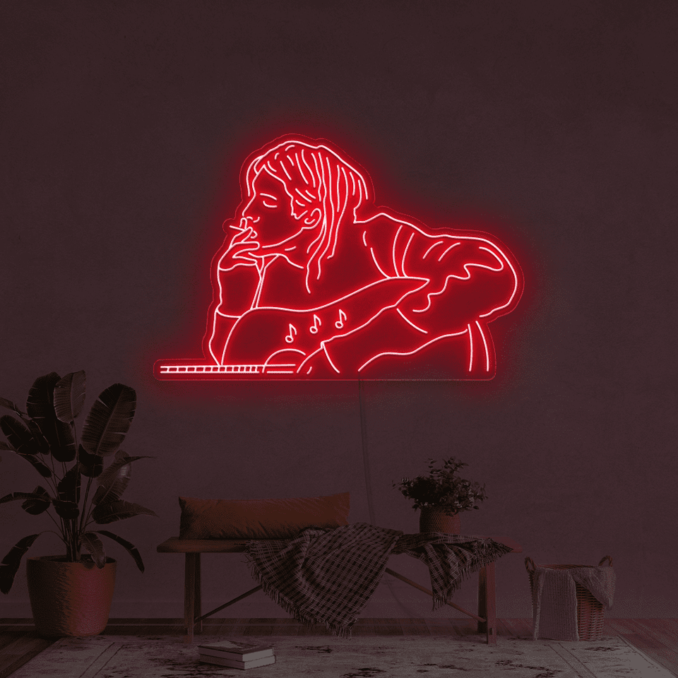 Guitar Player LED Neon Sign in Red Color - made by neonmarvels.com