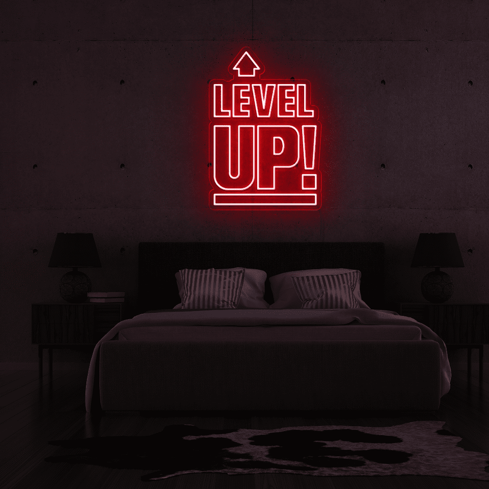LEVEL UP red color LED Neon sign designed by Neon Marvels