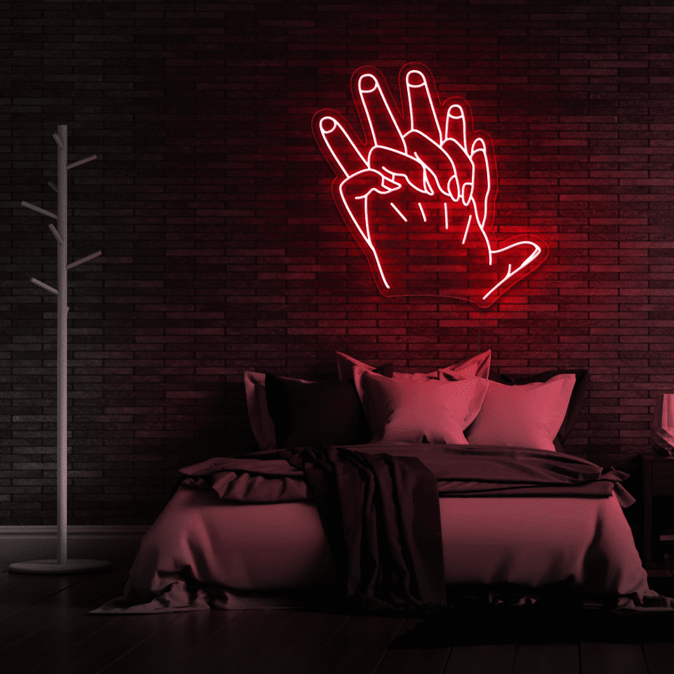 Holding Hands LED neon sign in red color by Neon Marvels