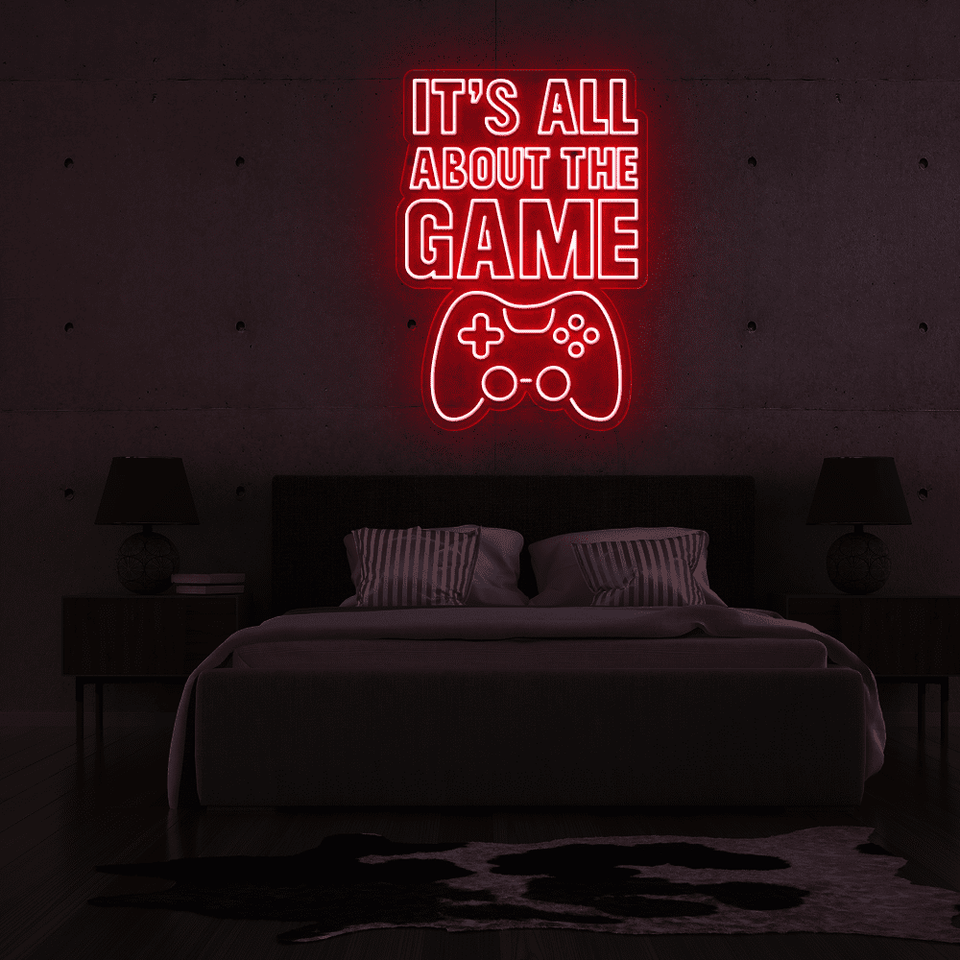 It's all about the game LED signage in red color designed by Neonmarvels.com