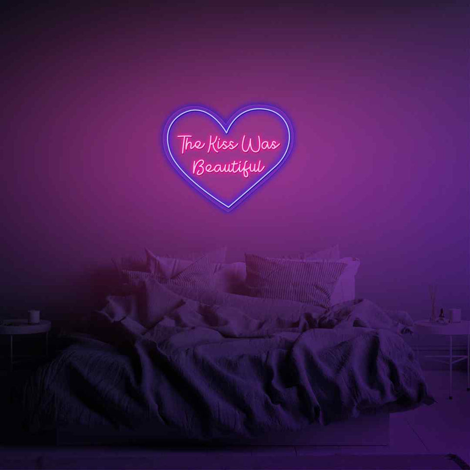 The kiss was beautiful neon sign
