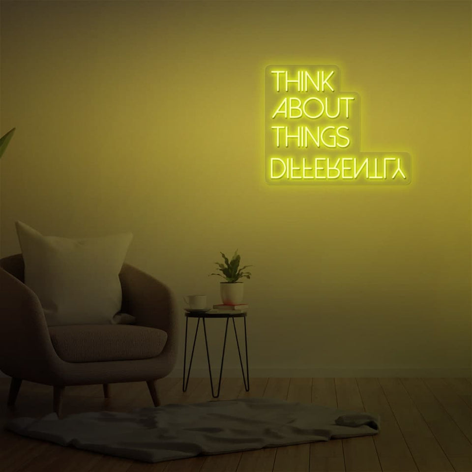 THINK ABOUT THINGS DIFFERENTLY GOLDEN YELLOW COLOR NEON SIGN