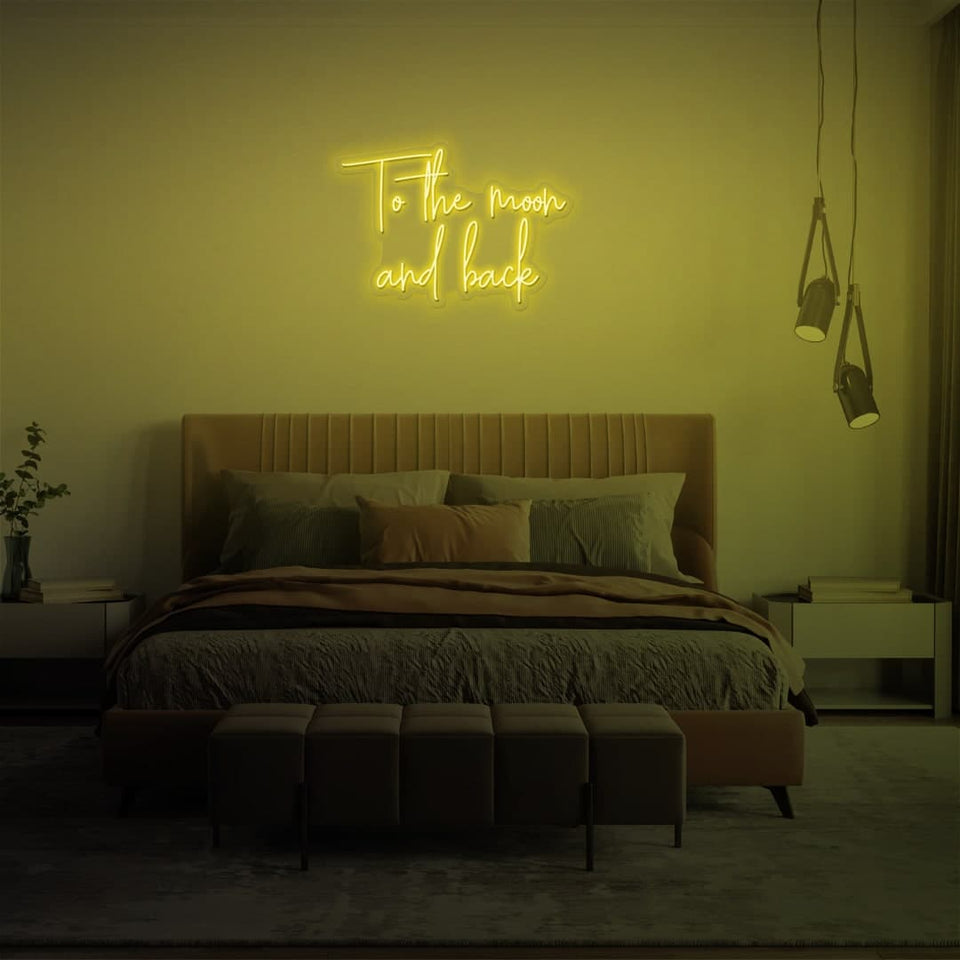 TO THE MOON AND BACK GOLDEN YELLOW COLOR NEON SIGN