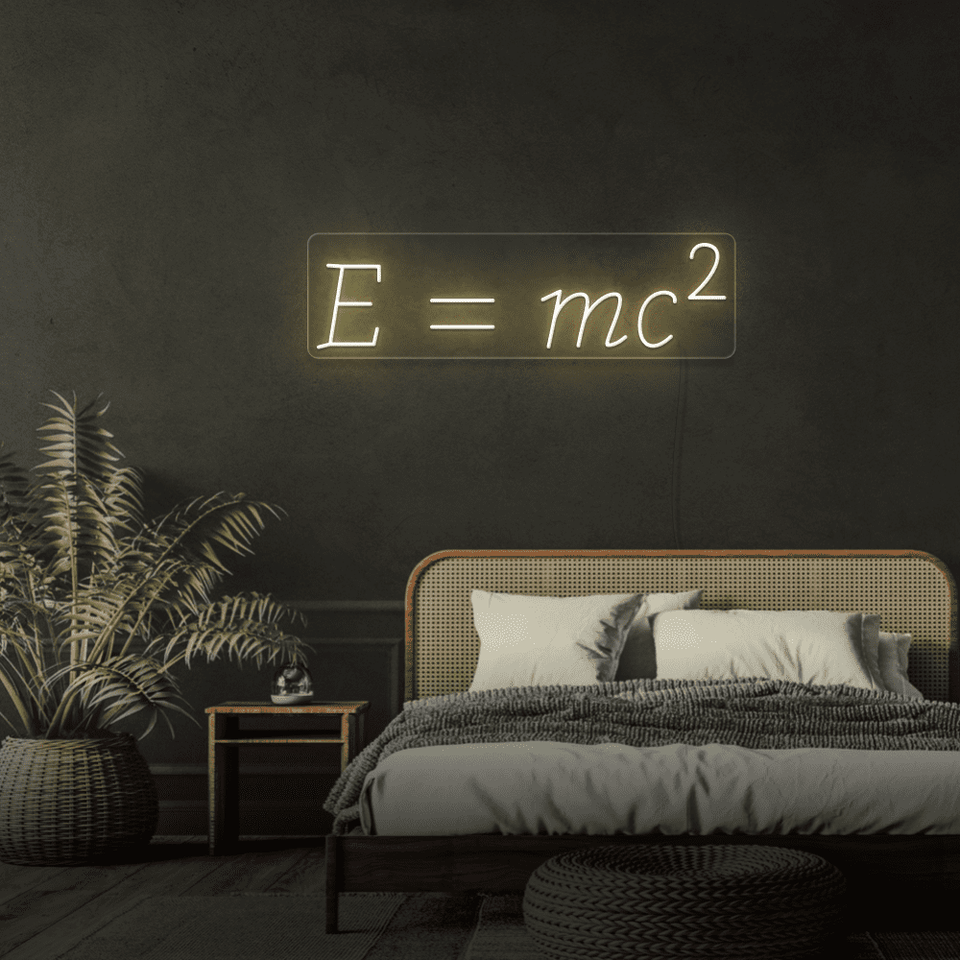 Einstein equation as LED neon sign in warm white color made by neonmarvels.com