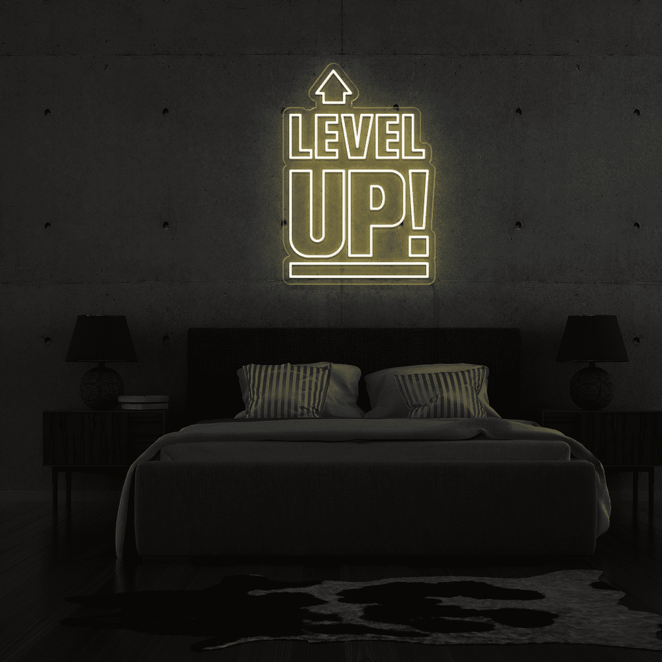 LEVEL UP warm white color LED Neon sign designed by Neon Marvels