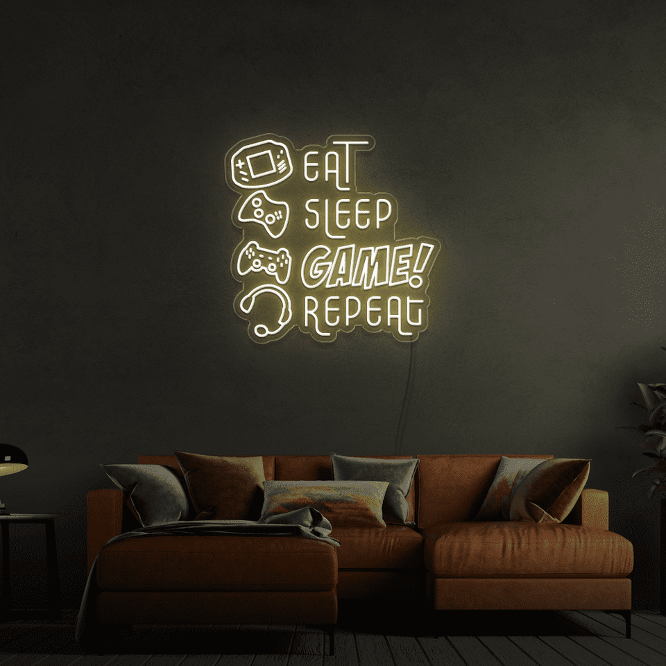 EAT SLEEP GAME REPEAT WARM WHITE COLOR LED NEON SIGN