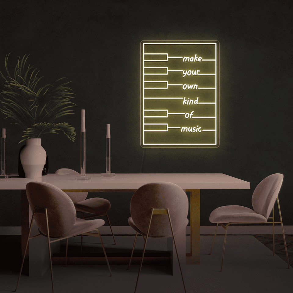 Make your own kind of music LED neon sign in warm white color designed by neon marvels