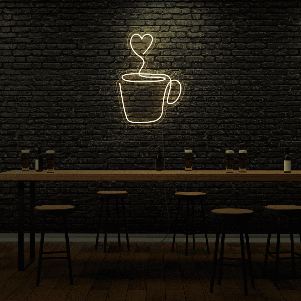 Heart Shaped Cup LED Neon Sign in Warm White Color - By Neonmarvels
