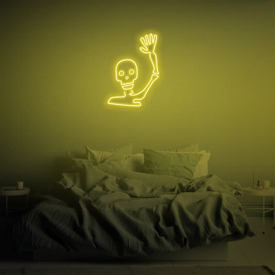 WAVING SKELETON GOLDEN YELLOW COLOR NEON SIGN
