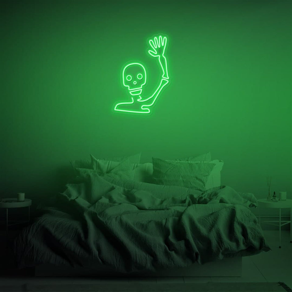 WAVING SKELETON GREEN COLOR NEON SIGN