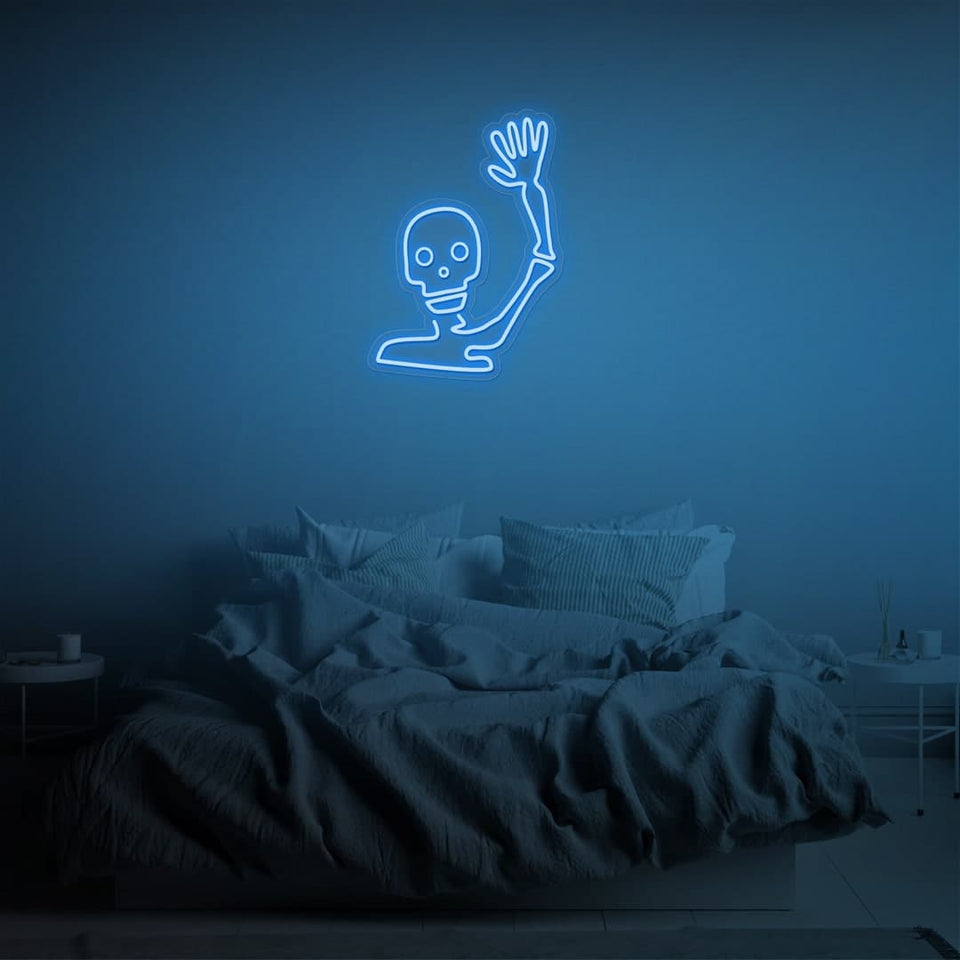 WAVING SKELETON ICE BLUE COLOR NEON SIGN