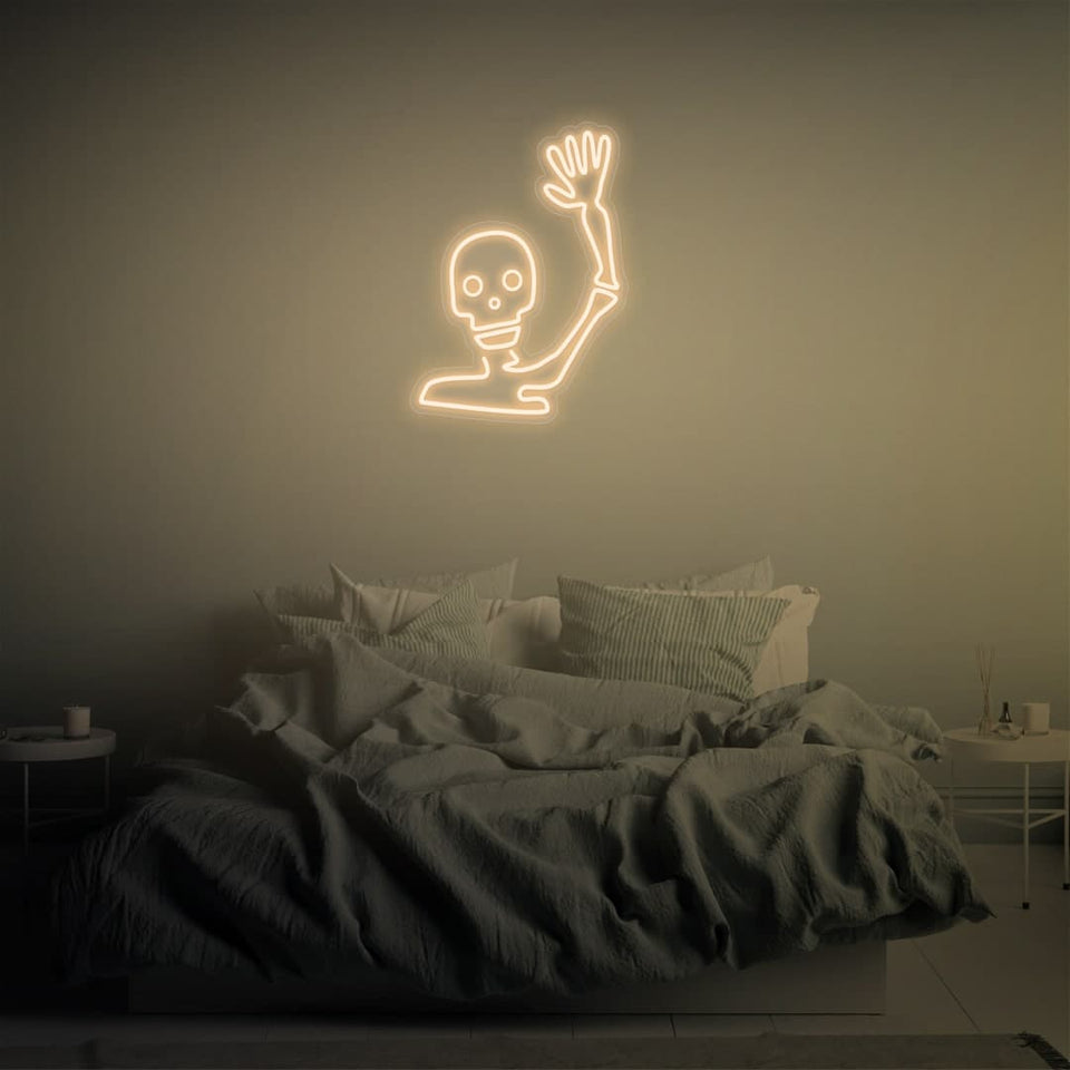 WAVING SKELETON WARM WHITE COLOR NEON SIGN