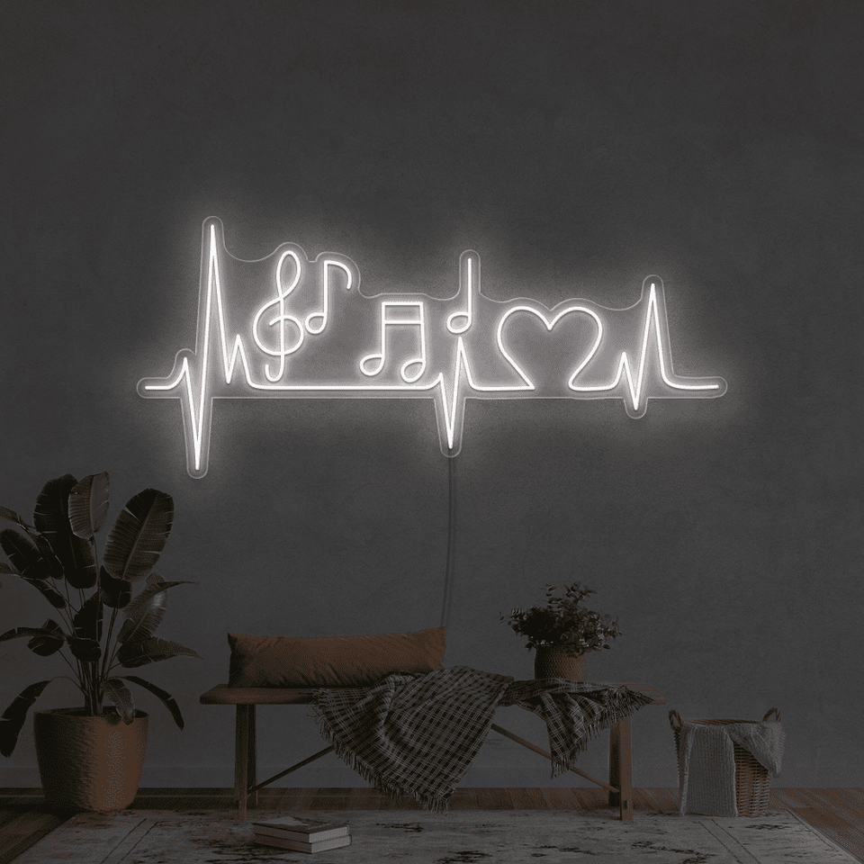 Music pulse LED Neon sign in white color designed by neonmarvels.com