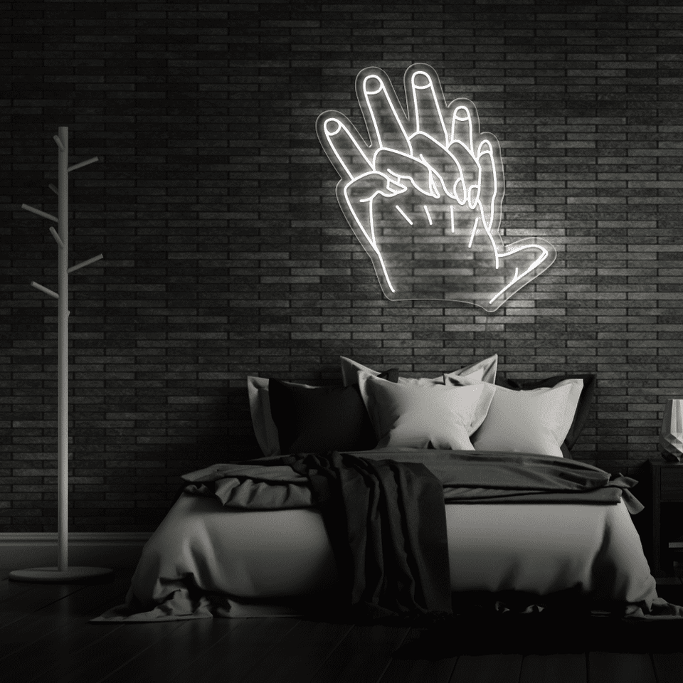 Holding Hands LED neon sign in white color by Neon Marvels