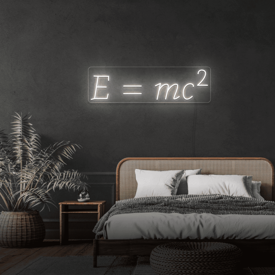 Einstein equation as LED neon sign in white color made by neonmarvels.com