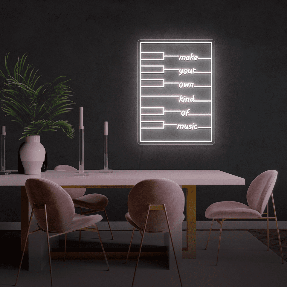 Make your own kind of music LED neon sign in white color designed by neon marvels