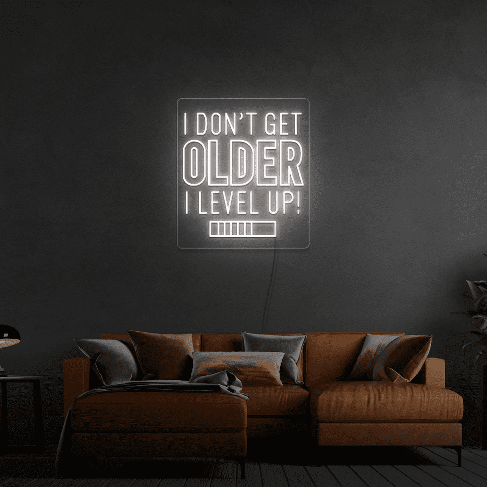 I DON'T GET OLDER I LEVEL UP! WHITE COLOR LED NEON SIGN