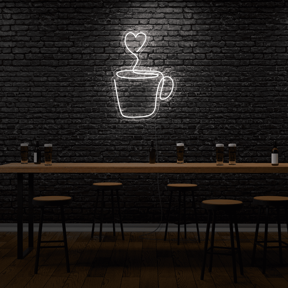 Heart Shaped Cup LED Neon Sign in White Color - By Neonmarvels