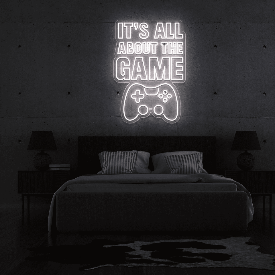 It's all about the game LED signage in white color designed by Neonmarvels.com